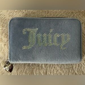 Juicy Couture Blue Velour Rhinestone Logo Wallet